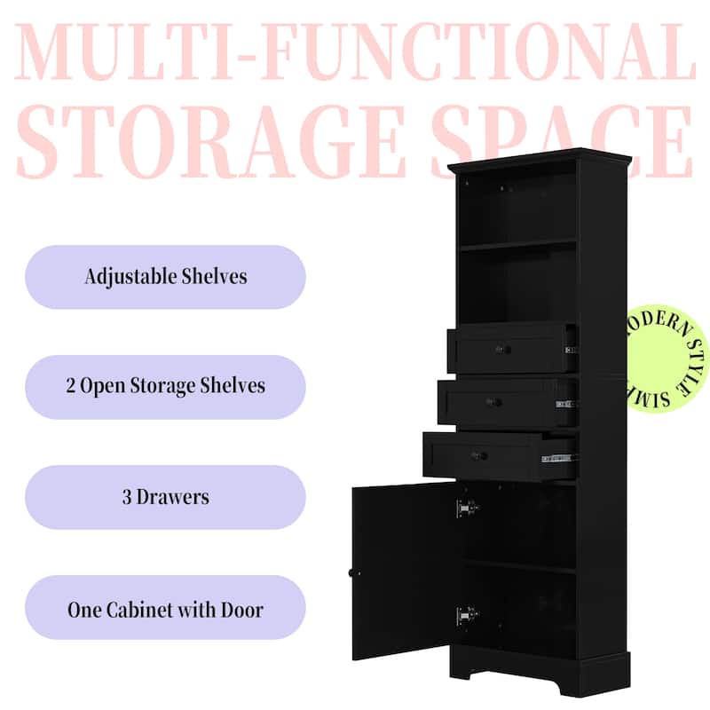 Merax Tall Storage Bathroom Cabinet with 3 Drawers and Adjustable Shelves