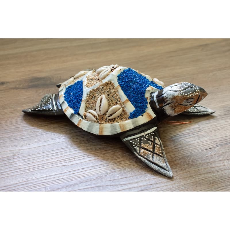 Wooden Tortoise Turtle Home Decor Sculpture Statue Wall Hanging Handmade Seaside Tropical Nautical Ocean Coastal