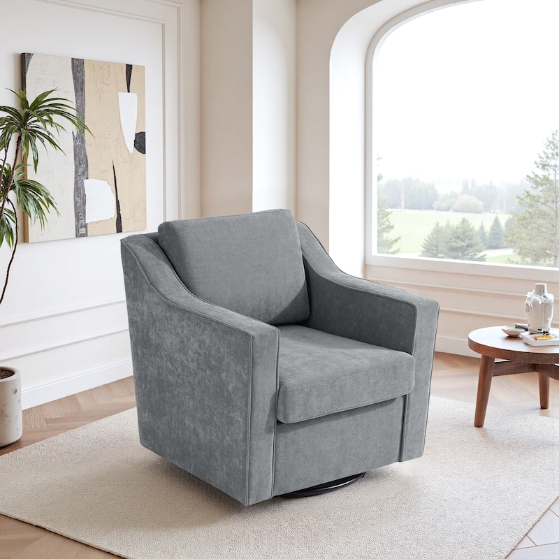 UIXE Chenille/Leather Swivel Barrel Chair Accent Chairs For Living Room