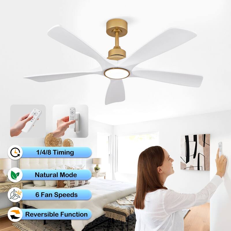52 Inch Indoor Ceiling Fans With Lights and Remote Control, Dimmable LED, 5 Solid Wood Blades,Reversible DC Motor