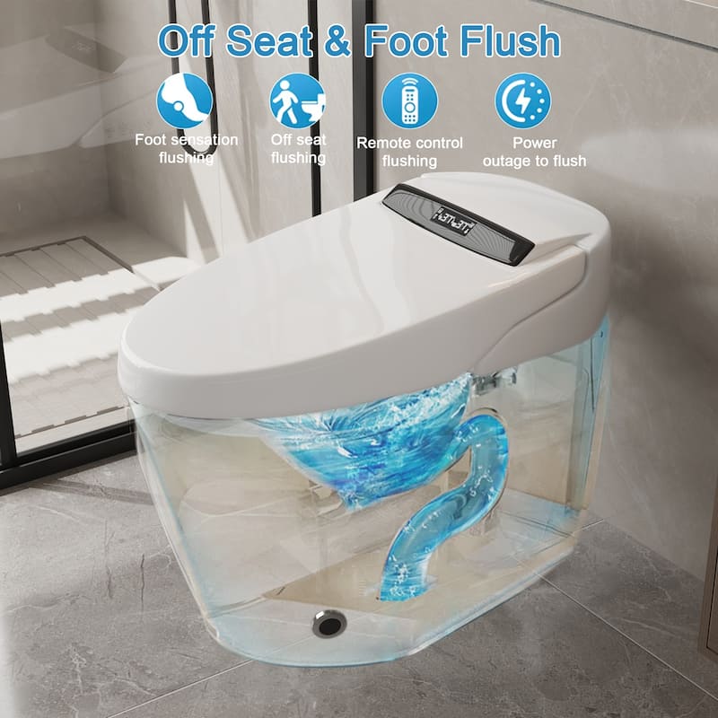 Smart Toilet with Automatic Lid, Heated Seat, Foot Sensing Flush, Warm Air Dryer & Self-Cleaning Nozzle with Built-in Tank