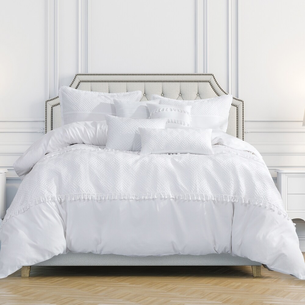Hillcrest Gray White Paisley Full Queen Comforter 6pc Set New Bella Lux Damask 