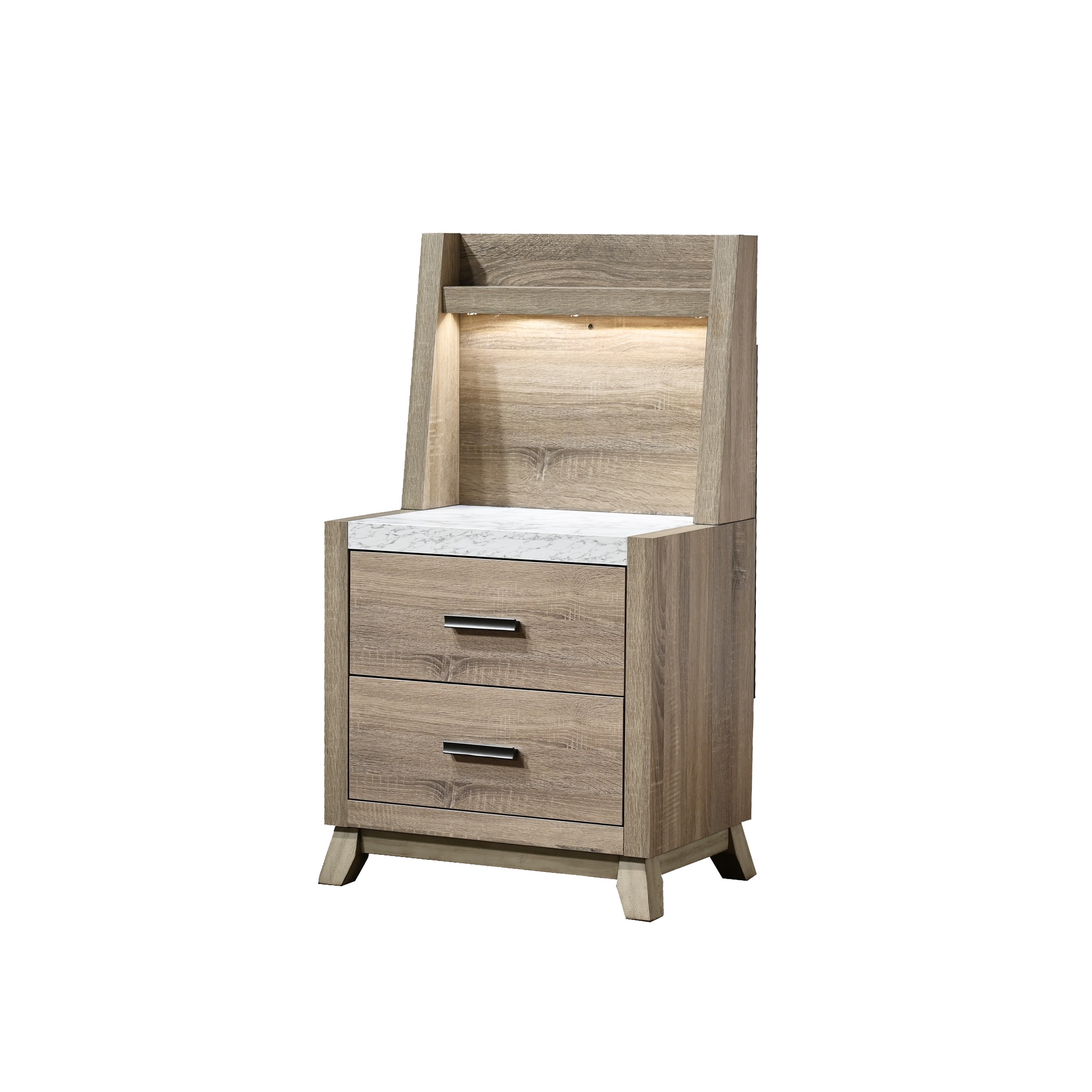 1pc Rustic Transitional Contemporary Nightstand Wall Panel Natural Brown Faux Stone Top W/Led Light Bed Side Cabinet
