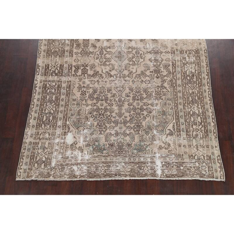Distressed Geometric Hamedan Persian Area Rug Wool Hand-knotted Carpet - 6'7" x 9'5"