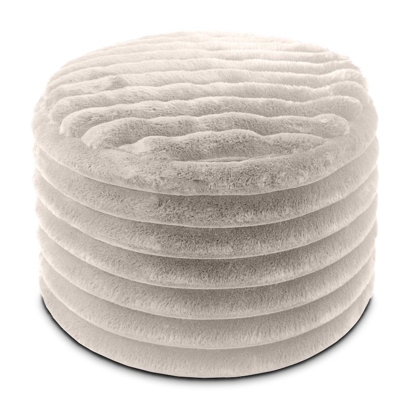 Faux Fur Ribbed Plush Pouf Ottoman - 22" - Gray