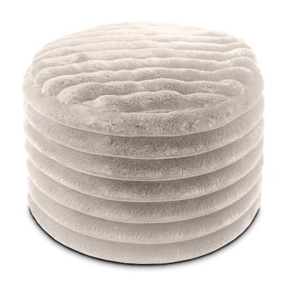 Faux Fur Ribbed Plush Pouf Ottoman - 22" - Gray