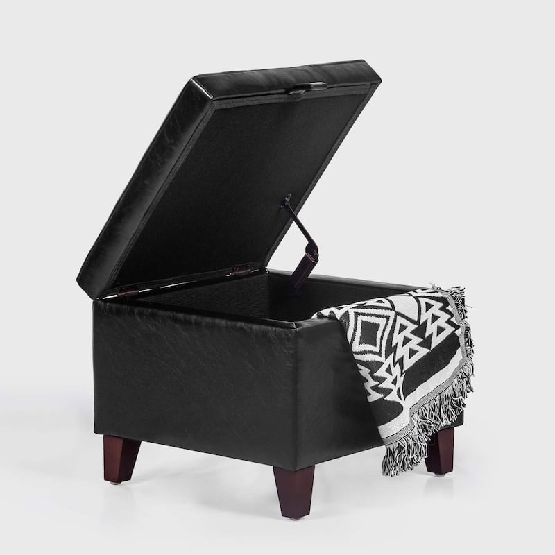 Adeco Faux Leather Tufted Flip Top Storage Ottoman