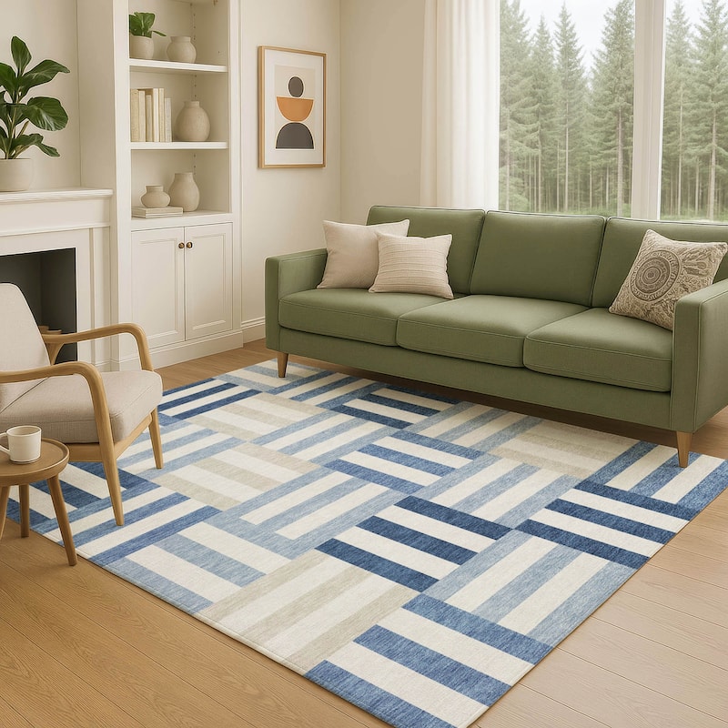 Machine Washable Indoor/ Outdoor Modern Hatch Chantille Rug