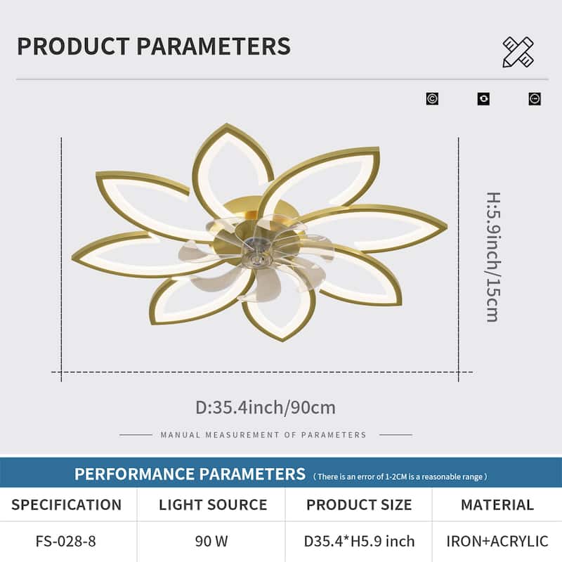 35" Ceiling Fan with Lights Remote Control Dimmable LED, 6 Gear Wind Speed