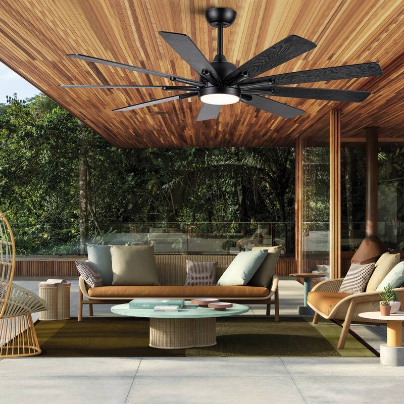 62 in. Modern Integrated LED Indoor Black Dimmable Large Wood Ceiling Fan with Remote Control, DC Motor and Reversible Blades