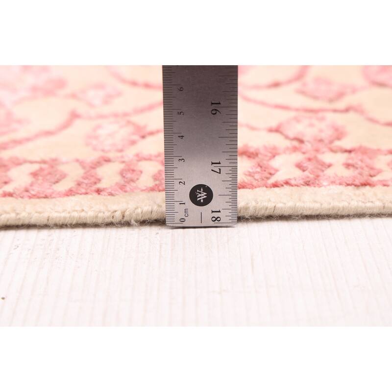 ECARPETGALLERY Hand-knotted Mirzapur Dark Pink, Ivory Silk, Wool Rug - 5'7 x 7'10