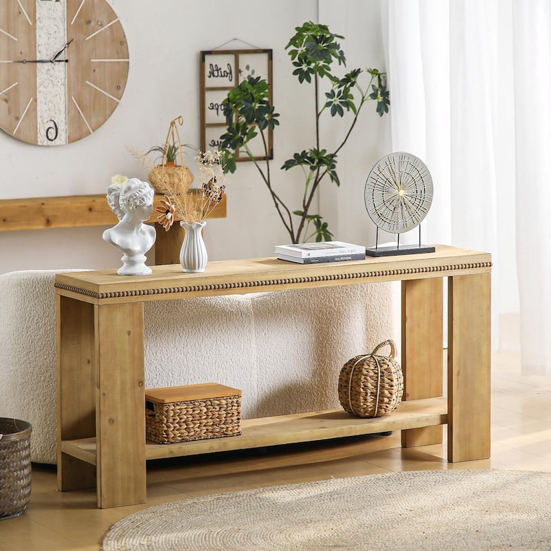 63" Boho Console Table with Storage Shelf