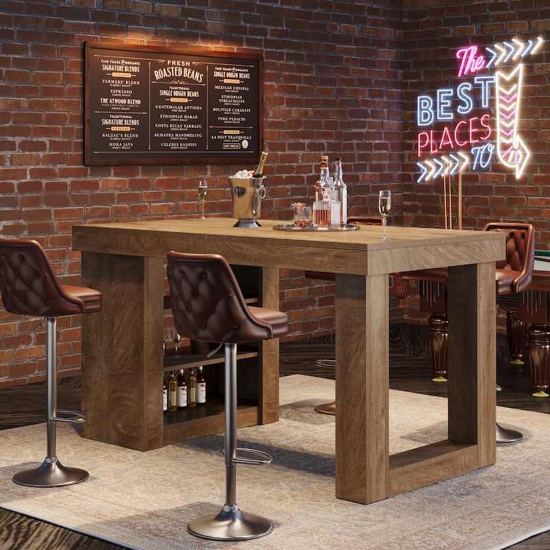 37.4" Tall Bar Table with Storage Shelves, Rectangular Counter Height Dining Table, Wood Pub Table for Home Bar, Kitchen