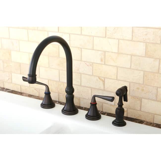 Kingston Brass Silver Sage Widespread Kitchen Faucet with Metal Lever