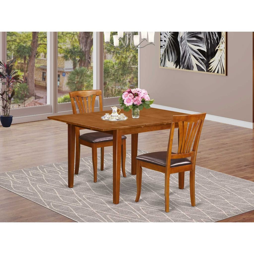 HomeStock 3-Piece Saddle Brown Finish Solid Wood Top Dining Table Set