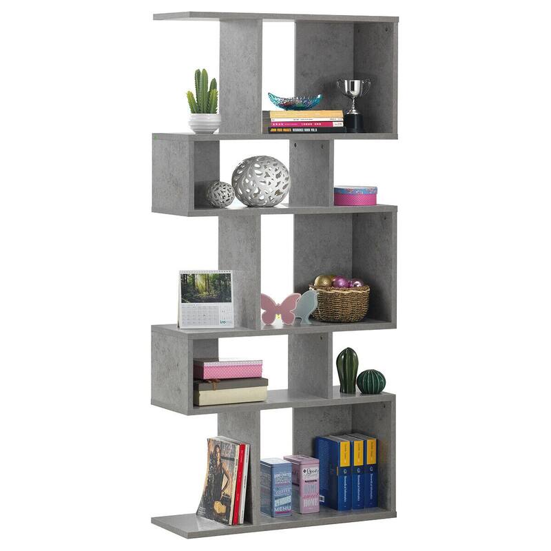 Gymax 5 Cubes Ladder Shelf Freestanding Corner Bookshelf Display Rack - Grey
