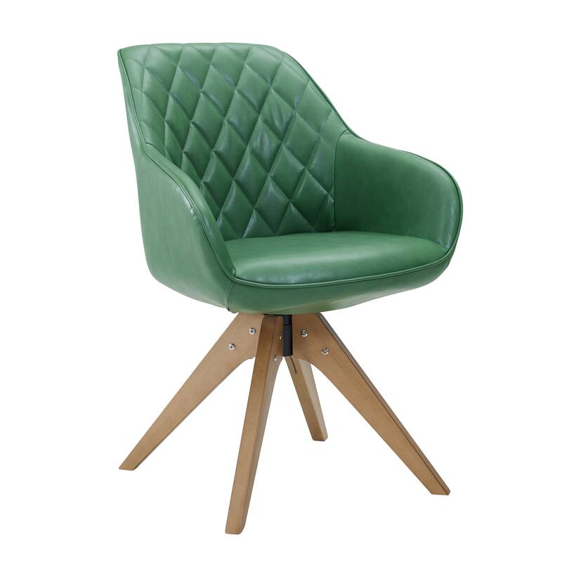Art Leon Classical Swivel Office Accent Chair with Wood Legs - Walnut Finished Wood Legs - Olive Green Faux Leather