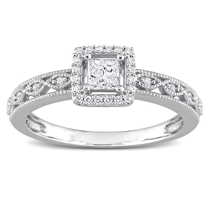 Miadora 3/8ct TDW Diamond Halo Engagement Ring in Sterling Silver