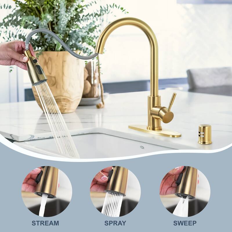 WOWOW Pull Down Sprayer Kitchen Faucet with Dishwasher Air Gap