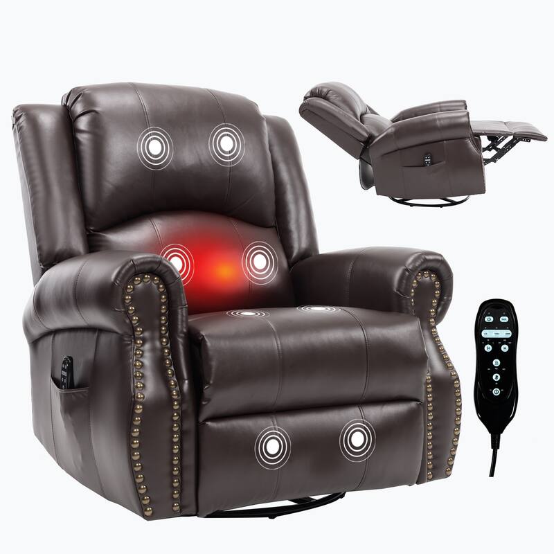 Manual Recliner Chair with Heat & Massage, Ergonomic Lounge Sofa Chair, Swivel Recliner Chair with Side Pocket