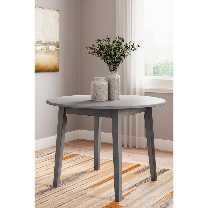 Signature Design by Ashley Shullden Gray Round Drop Leaf Dining Table - 43"W x 43"D x 30"H