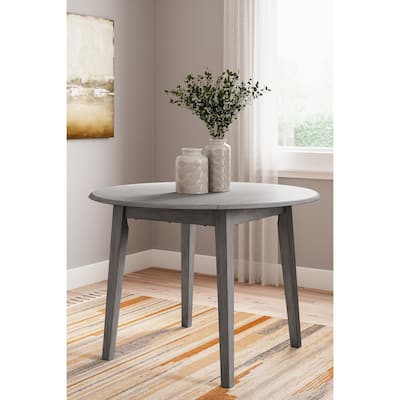 Signature Design by Ashley Shullden Gray Round Drop Leaf Dining Table - 43"W x 43"D x 30"H