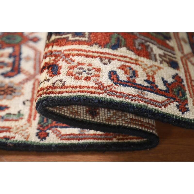 Hand Knotted Oriental 100% Wool Carpet Traditional Medallion Navy Blue & Blues Heriz (serapi) Area Rug - 3' 0'' X 2' 0''