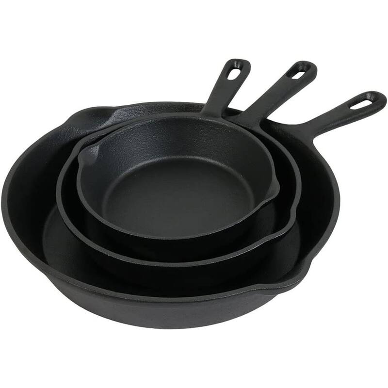 HomeRoots Set of Three Black Cast Iron Frying Pans - 14.00 in. x 2.00 in. x 10.00 in.