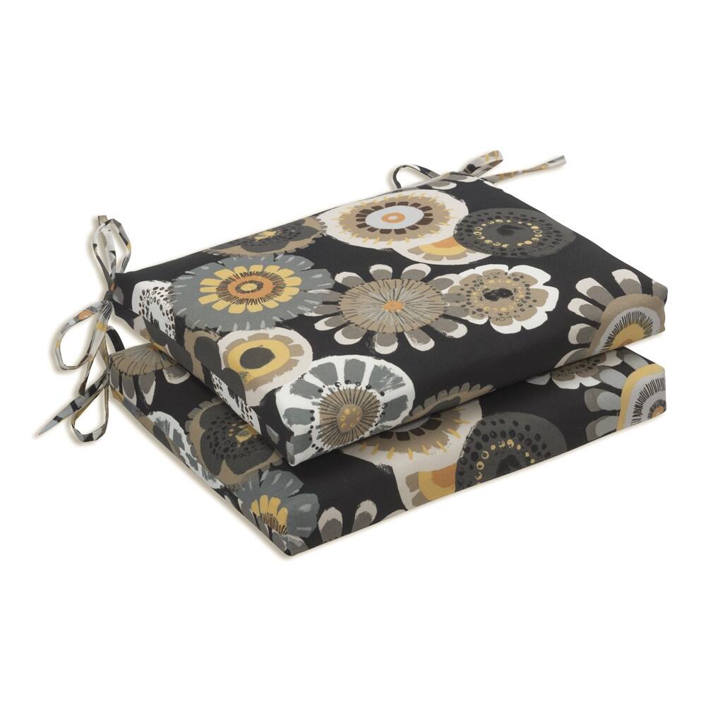 Squared Black/ Yellow Floral Outdoor Seat Cushions (Set of 2)