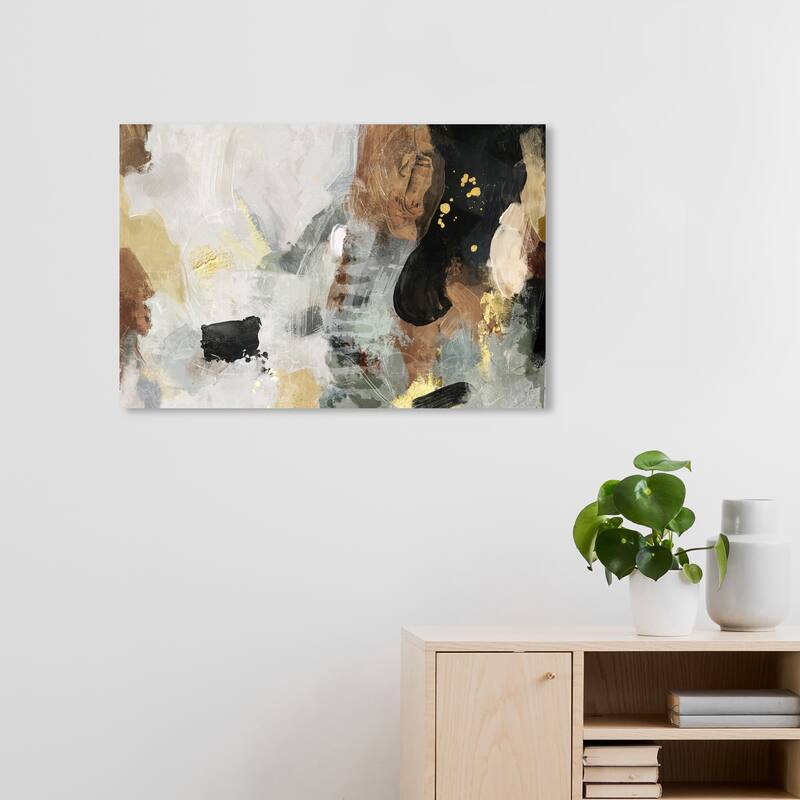 Wynwood Studio Canvas Abstract Geo Flowing White and Dark Gold Modern & Contemporary Wall Art Canvas Print - 20 x 30