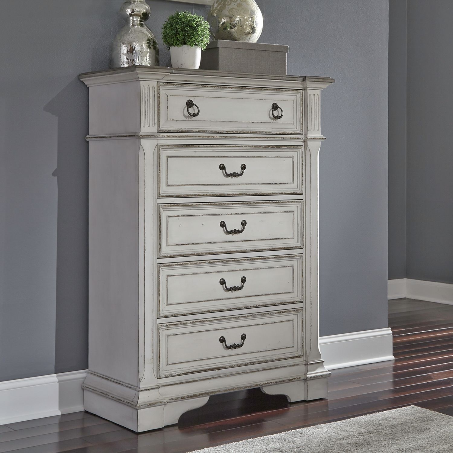 Liberty Furniture Abbey Park Bedroom 5 Drawer Chest Antique White & Weathered Brown