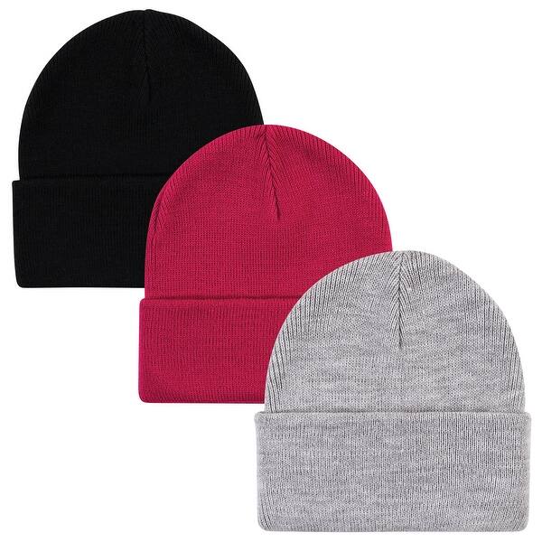 slide 1 of 1, Hudson Baby Infant Girl Knit Cuffed Beanie 3pk, Dark Pink, Infant - Dark Pink Dark Pink - Infant Toddler