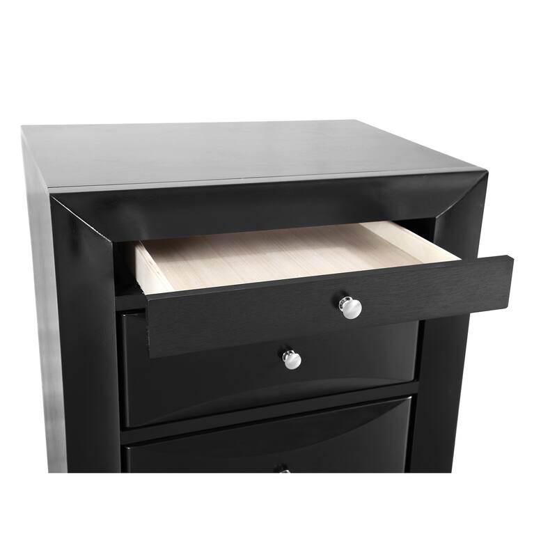 3-Drawer Black Nightstand with Dovetail Front and Back, 28 Inch Classic Wooden Bedroom Bedside Storage