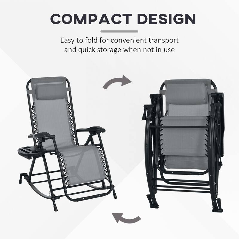 2 Pieces Folding Chaise Lounge Chair with Cup Holder Tray & Footrest, Outdoor Water-proof Reclining Rocking Chair