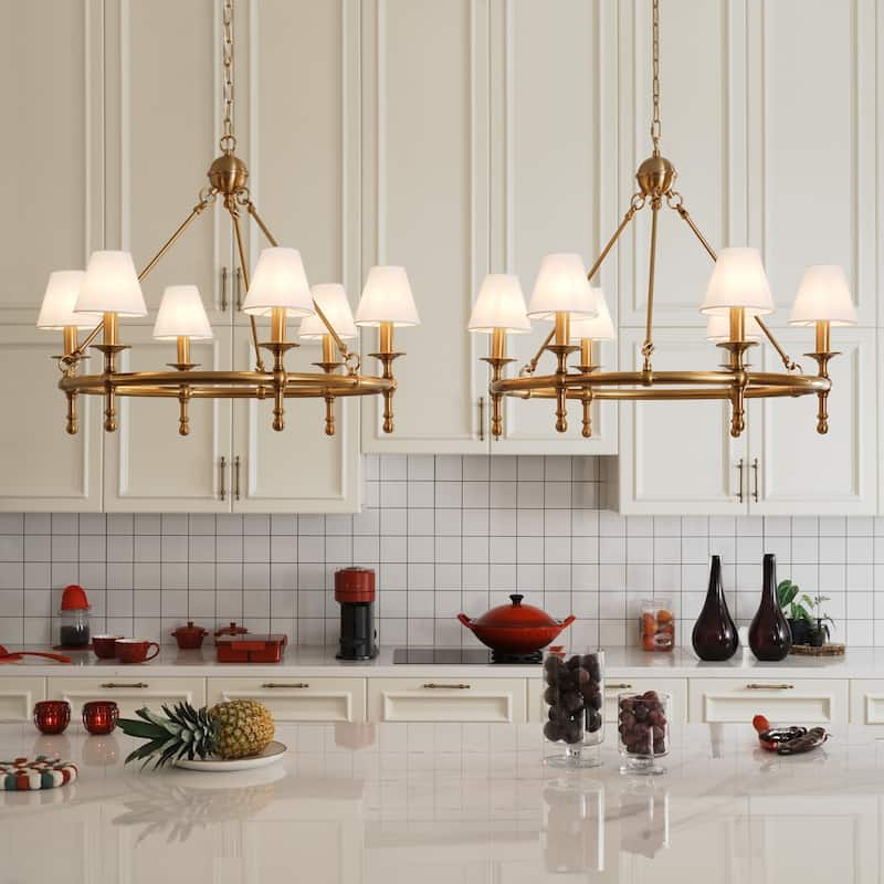 6-Light Classic Chandelier Pendant Fixture with White Shades for Elegant Interior Lighting