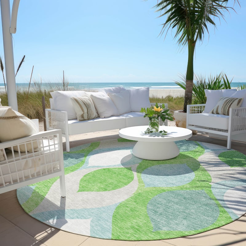 Machine Washable Indoor/ Outdoor Chantille Geo Contemporary Rug - Lime - 8' x 8'