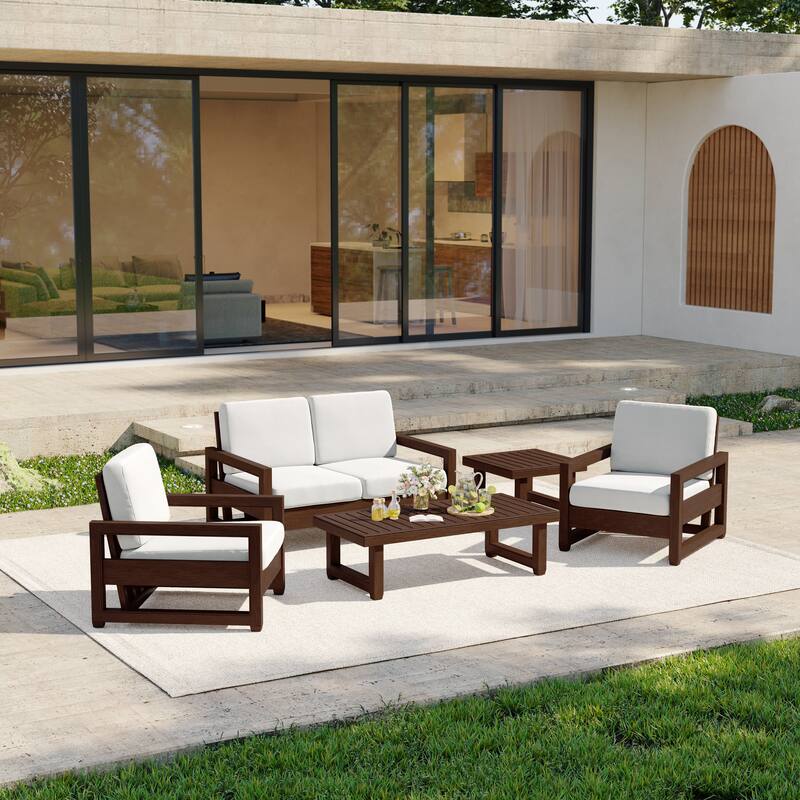 5-Piece Outdoor Solid Teak Wood Patio Conversation Set