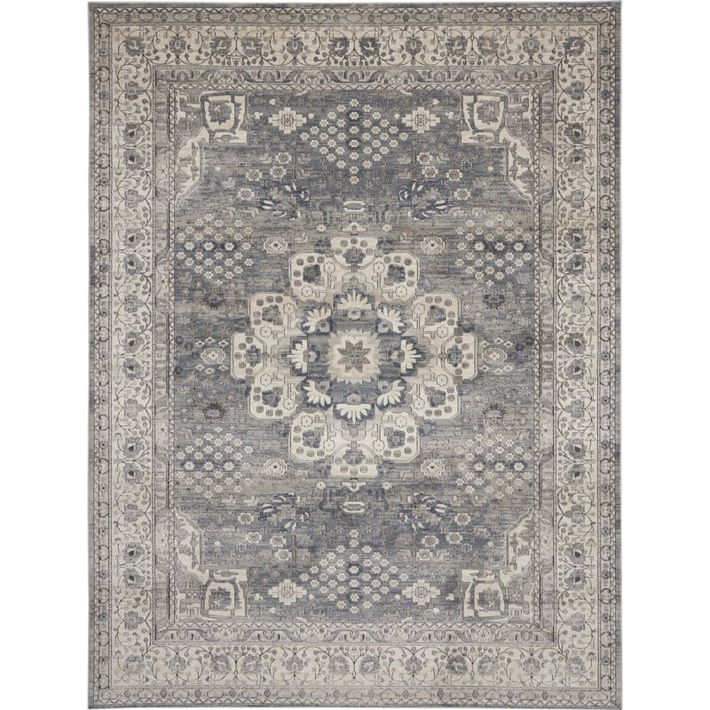 Loyaj Power Loomed Traditional Area Rug By HomeRoots - 114' X '79' X '0.32 - Gray and Ivory - Rectangle