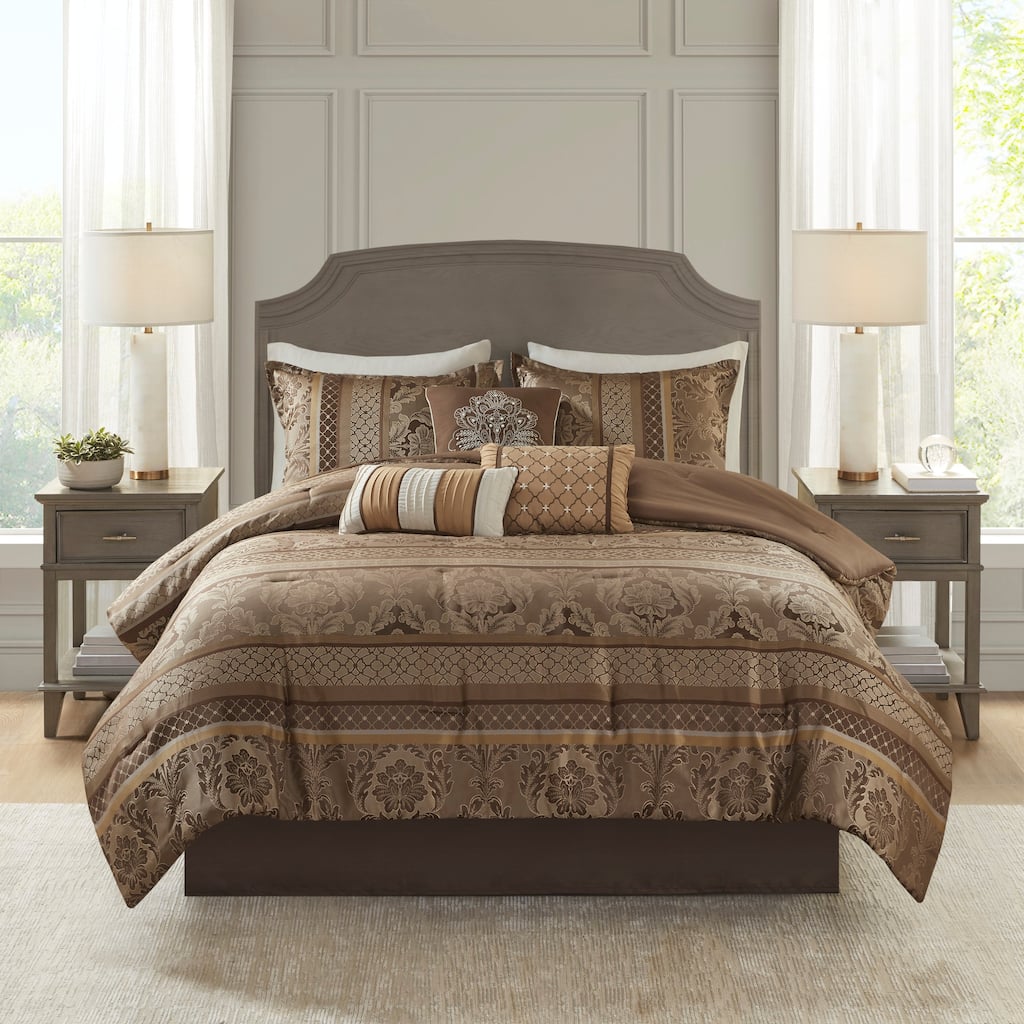 Madison Park Bellagio Brown Gold 7-piece Jacquard Comforter Set