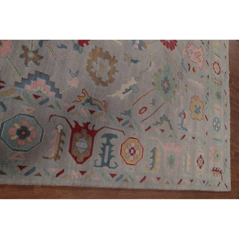 All-Over Gray Oushak Oriental Area Rug Hand-Knotted Wool Carpet - 9'0" x 11'8"