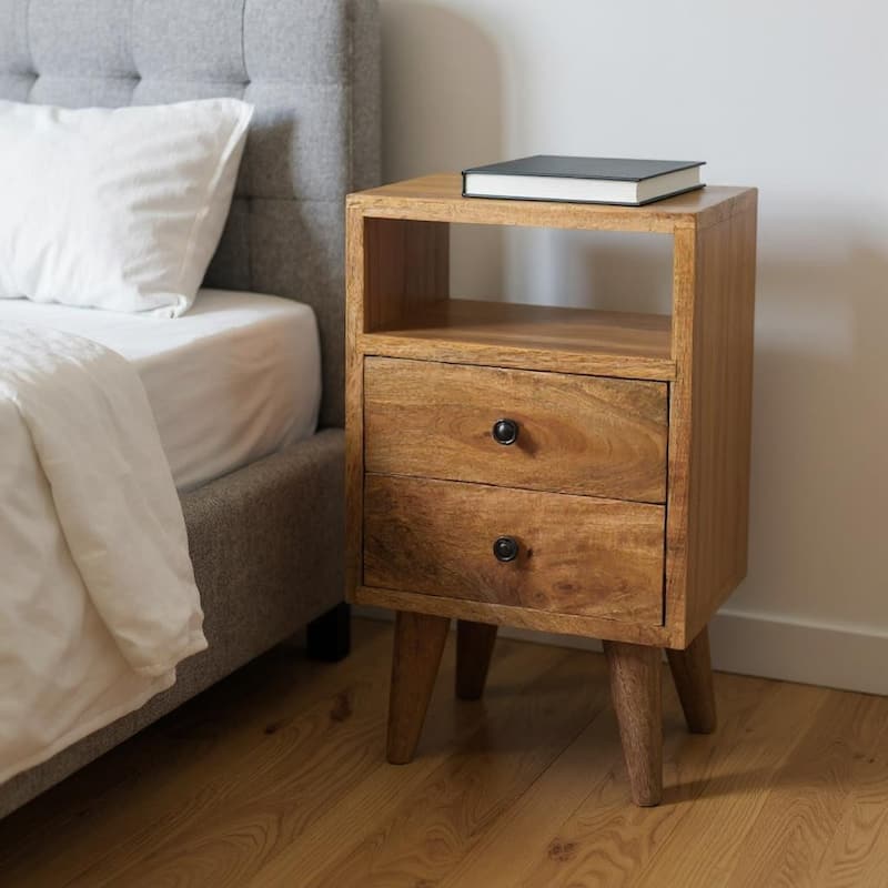 HomeRoots 20" Oak Solid Wood Two Drawer Nightstand - Oak - 2-drawer