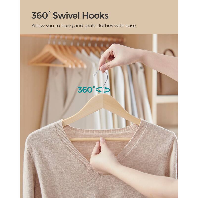Beige Wooden Hangers with Chrome Swivel Hook Perfect for Coats Jackets Sweaters or Dresses