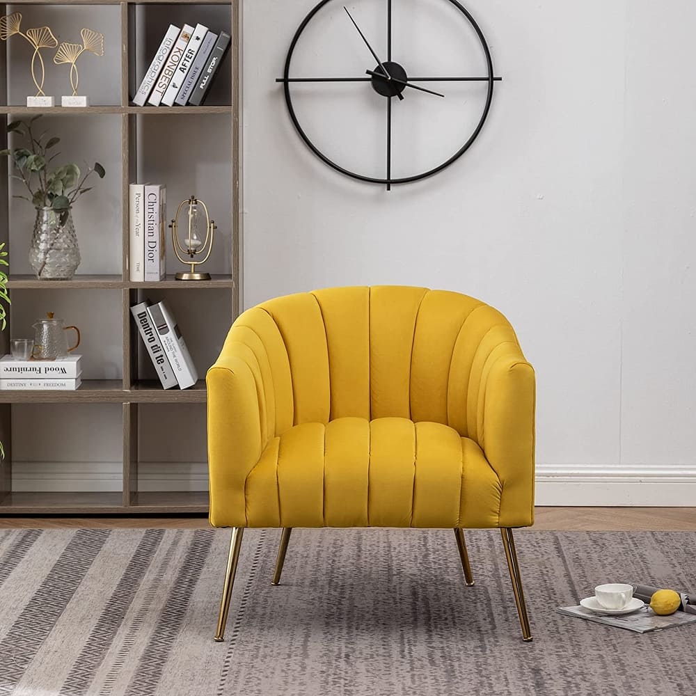 SEYNAR Modern Glam Velvet Accent Vanity Chair with Golden Metal Legs for Living Room