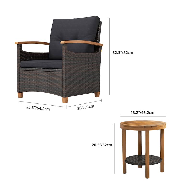Wicker Bistro Set with Soft Cushions Comfort and Natural Aesthetics - 3 Pcs
