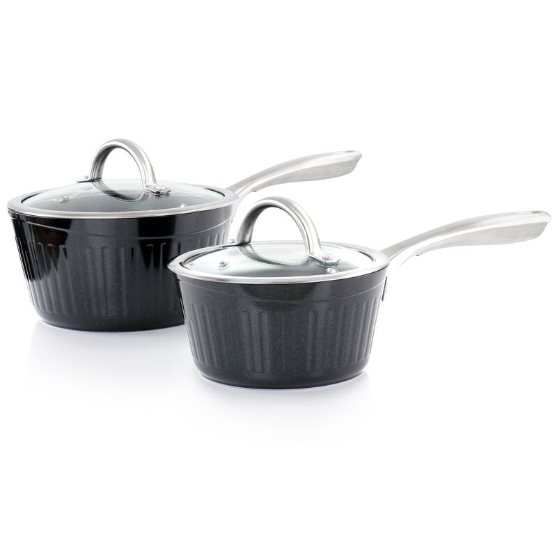 Kenmore Logan 10 Piece Aluminum Nonstick Cookware Set in Black with Wood Utensils