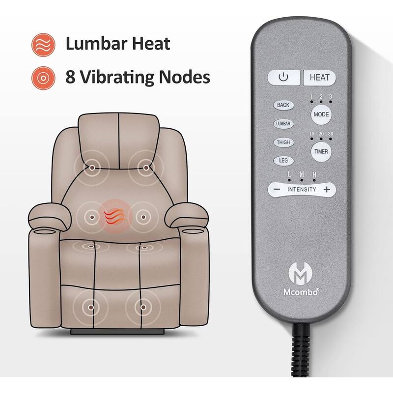 MCombo Electric Power Lift Recliner Chair Sofa with Massage and Heat, 3 Positions, USB Ports, Fabric 7040