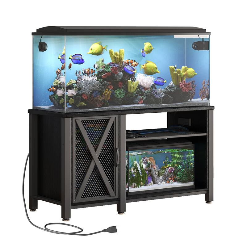 Aquarium Stand Cabinet 40-50/55-75 Gallon Fish Tank Stand with Power Outlets - Black 55-75 Gallon