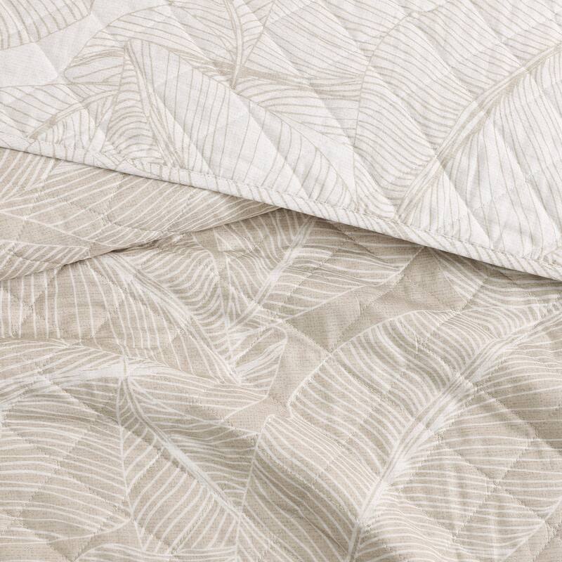 Tommy Bahama Pebble Palms Beige Cotton Reversible Quilt Set