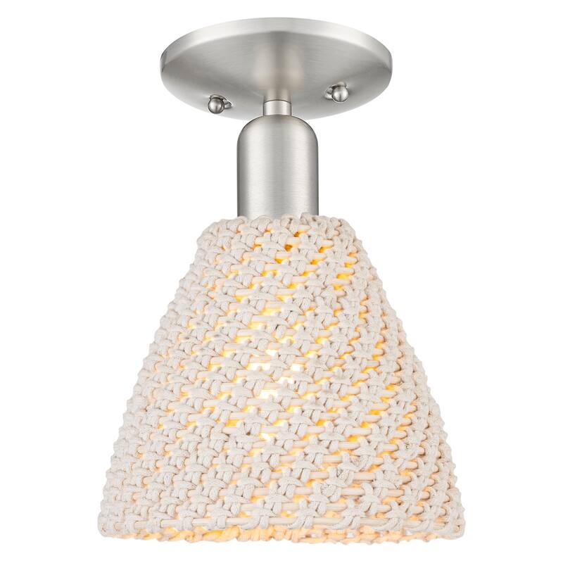 Innovations Lighting Downtown Urban - Natural Ballston Dome - 1 Light 8" Semi-Flush Mount Light - Natural Shade/Brushed Satin Nickel
