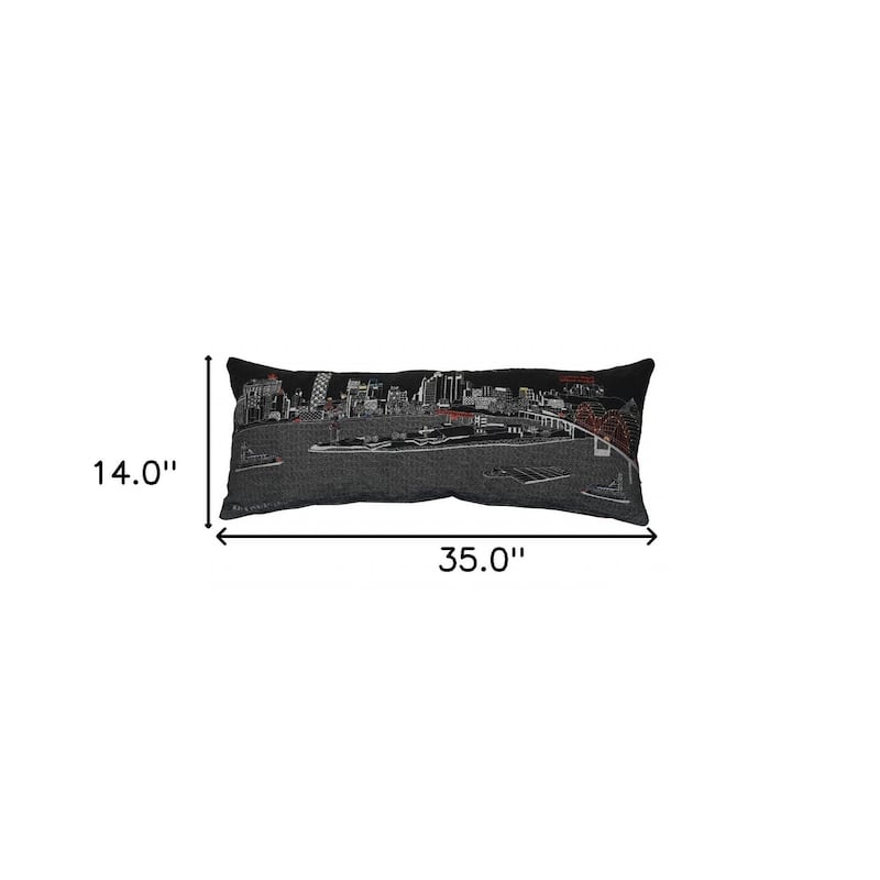 HomeRoots 35" Black Memphis Nighttime Skyline Lumbar Decorative Pillow